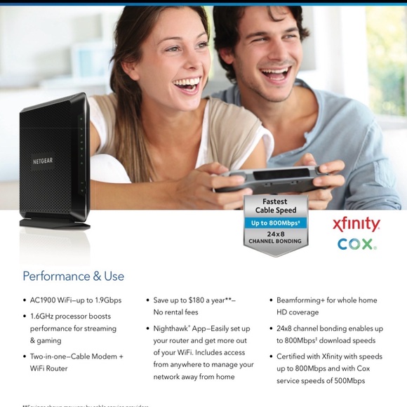 NETGEAR Nighthawk AC1900 WiFi Cable Modem Router, Model C7000v2, Xfinity/Cox - Picture 7 of 13